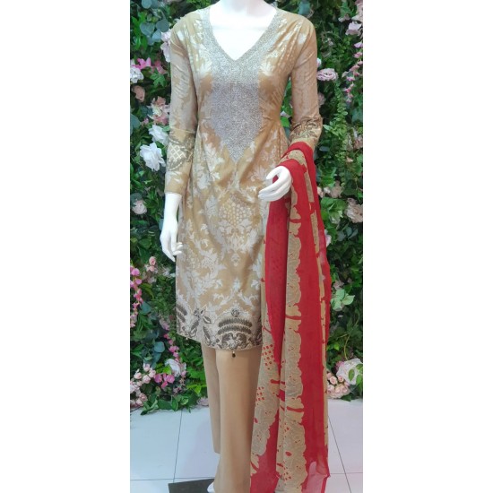 SUNLIGHT BEIGE PEPLUM INDIAN PAKISTANI READYMADE LAWN SUIT