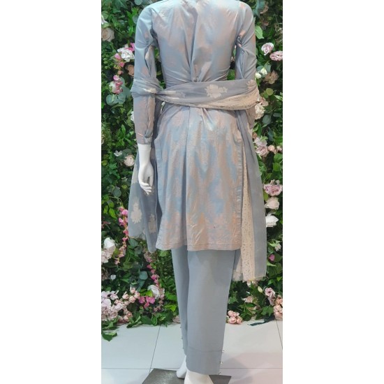 LIME GREY PRINTED COTTON LAWN SALWAR SUIT