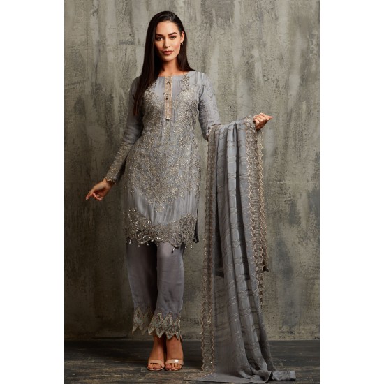 Silver Pakistani Party Suit