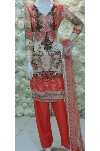 Coral Grey Pakistani Lawn Readymade Suit 