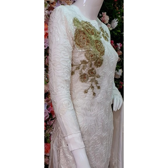 White Chiffon Pakistani Party Readymade Suit