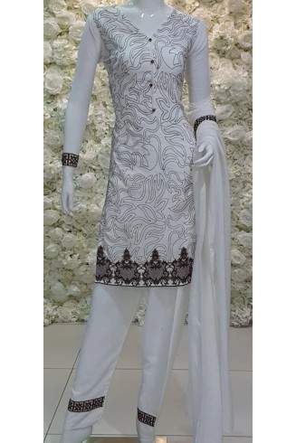 WHITE EMBROIDERED PAKISTANI READYMADE SALWAR KAMEEZ