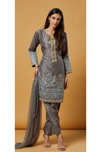 Sleet Grey Pakistani Designer Suit