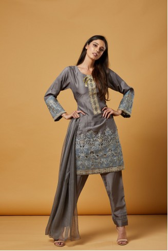 Sleet Grey Pakistani Designer Suit
