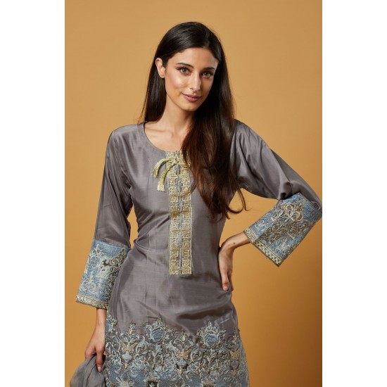 Sleet Grey Pakistani Designer Suit