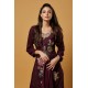 Plum Embroidered Readymade Linen Salwar Suit