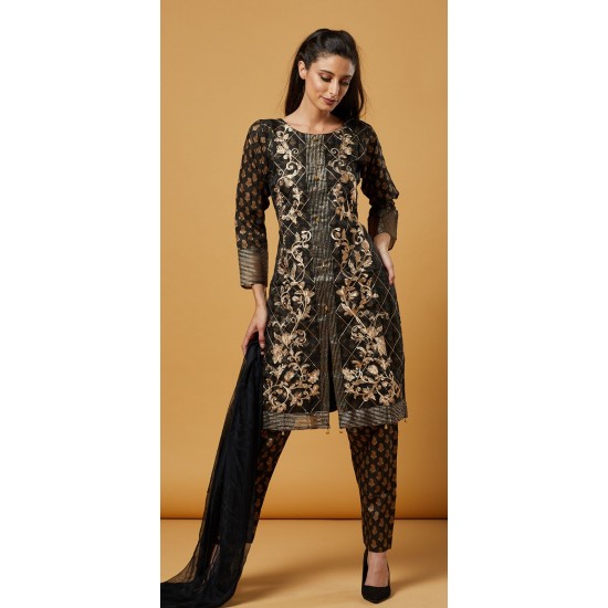 Black Gold Pakistani Ladies Party Wear Designer Suit 