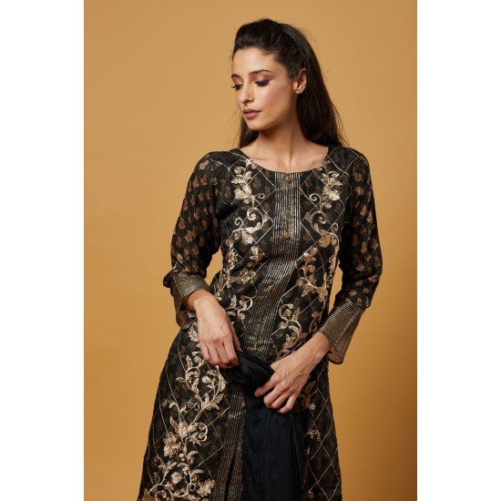 Black Gold Pakistani Ladies Party Wear Designer Suit 