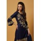 Blue Embroidered Readymade Linen Salwar Suit