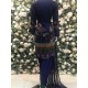 Navy Blue Printed & Embroidered Linen Winter Salwar Kameez