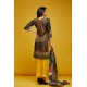 Dark Grey & Yellow Printed Silk Readymade Suit