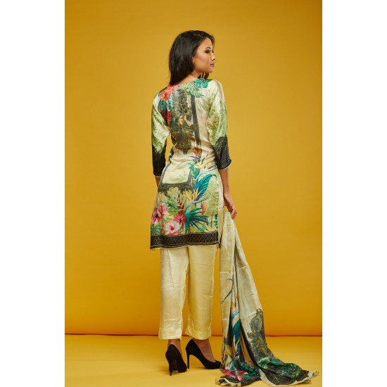 Sunshine Yellow Floral Printed Silk Salwar Kameez