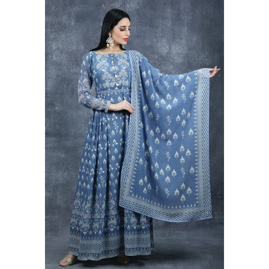 Blush Grey Printed Gown Indian Designer Anarkali Suit