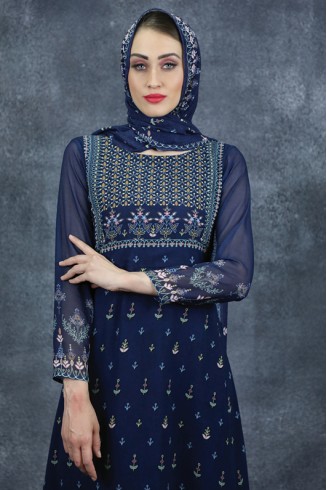 Navy Blue Festive Suit Indian A-Line Anarkali Dress