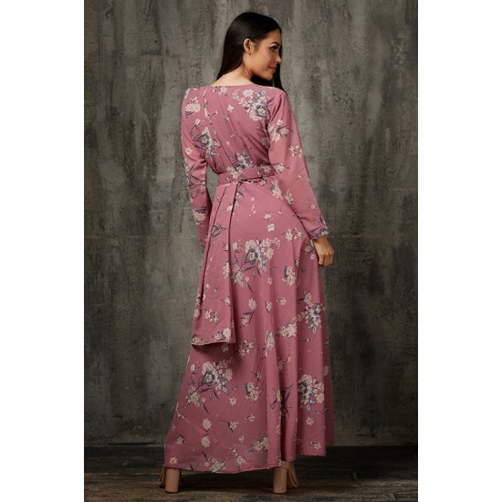 Pink Indian Saree Style Dress Printed Designer Suit