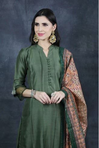 Moss Green Readymade Indian Salwar Suit 