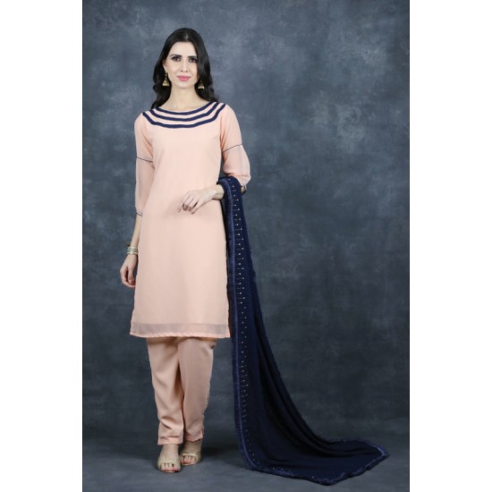 Peach & Blue Simple Casual Salwar Suit