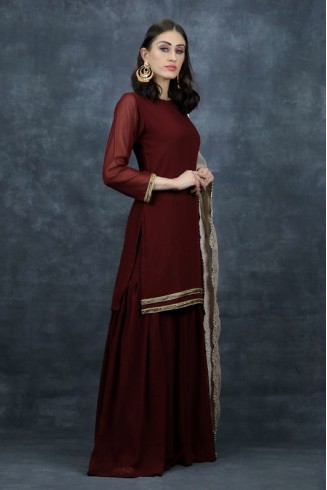 Maroon Evening Dress Indian Wedding Gharara Suit
