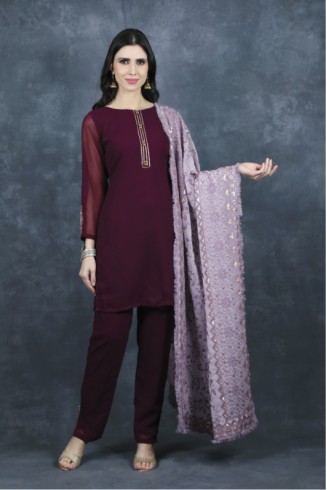 Wine Plain Readymade Casual Suit 