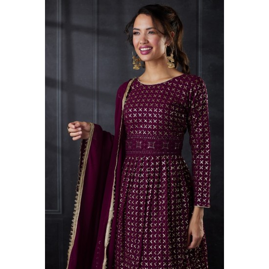 Dark Plum Pakistani Designer Kurti & Gharara Dress