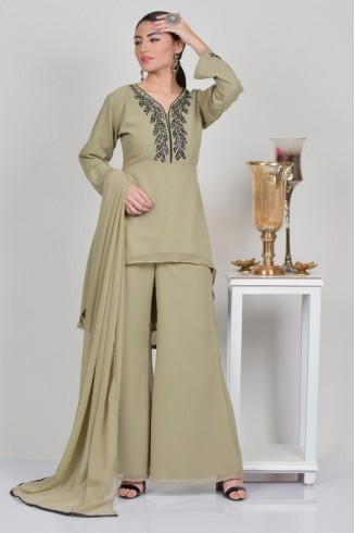 Lime Green Short Kurti Style Palazzo Suit