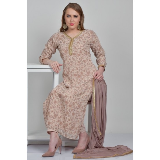 Mauve Printed Floral Georgette Salwar Suit