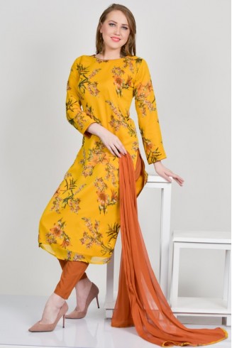 Yellow & Orange Printed Summer Casual Suit