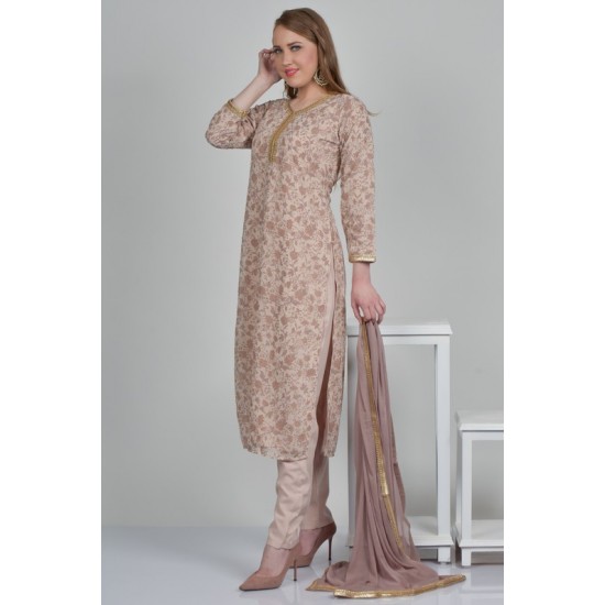 Mauve Printed Floral Georgette Salwar Suit