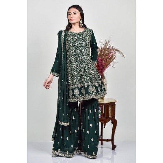 Dark Green Party Gharara Pakistani Designer Readymade Suit