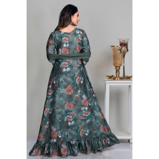 Charcoal Grey Printed Long Dress Party Wear Gown