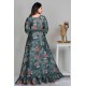 Charcoal Grey Printed Long Dress Party Wear Gown