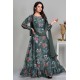 Charcoal Grey Printed Long Dress Party Wear Gown