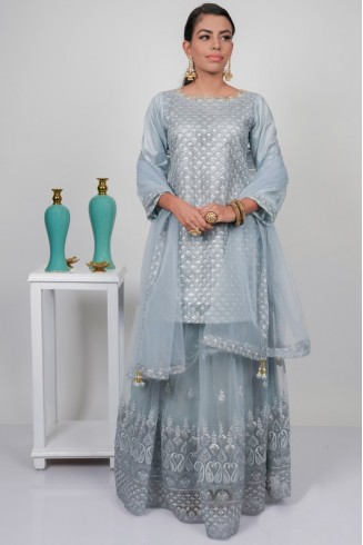 Grey Embroidered Designer Party Wear Lehenga Dress