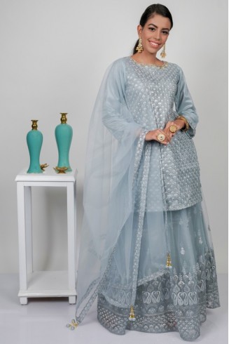 Grey Embroidered Designer Party Wear Lehenga Dress
