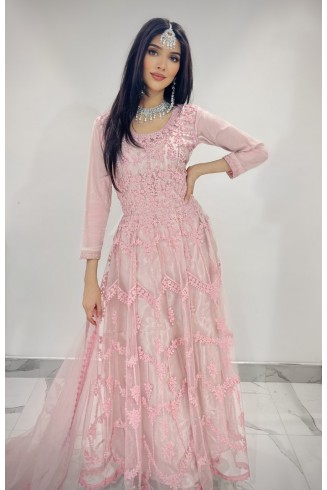 Pink Heavy Embellished Readymade Frock Suit