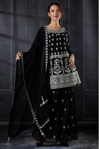 Black Peplum Style Kurti Designer Party Wear Gharara