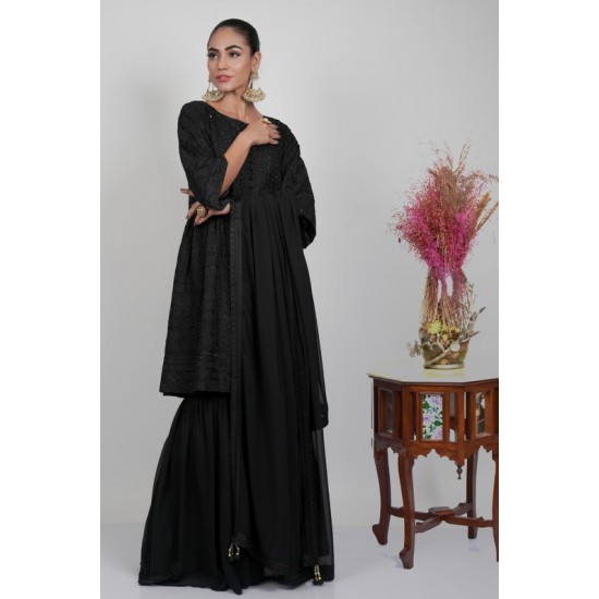 Black Peplum Style Kurti Designer Readymade Gharara