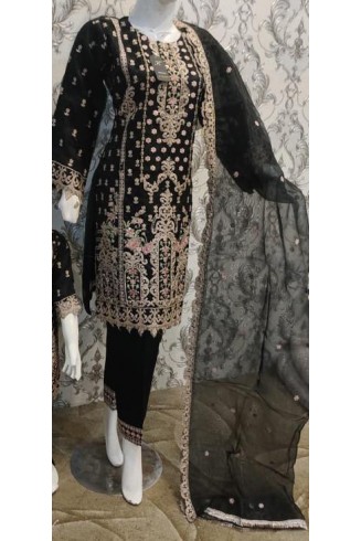 Black Embroidered Indian Eid Readymade Suit