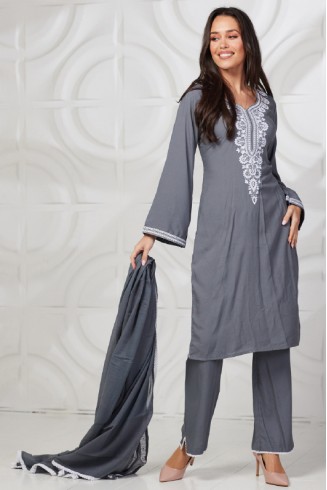 Grey Rayon Ready Made Salwar Suit