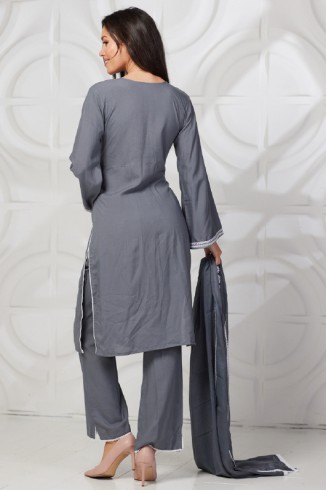 Grey Rayon Ready Made Salwar Suit