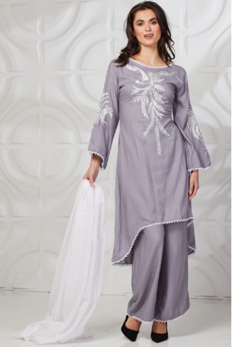 Light Grey Ready Made Pakistani Designer Palazzo Suit