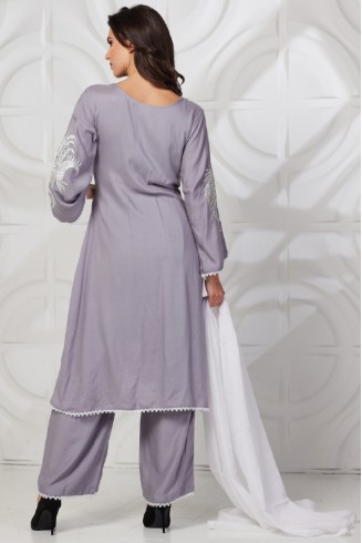 Light Grey Ready Made Pakistani Designer Palazzo Suit