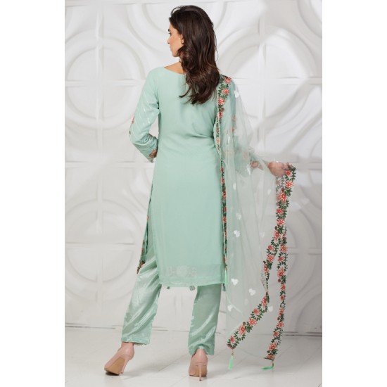 Mint Floral Party Suit Pakistani Designer Salwar Kameez