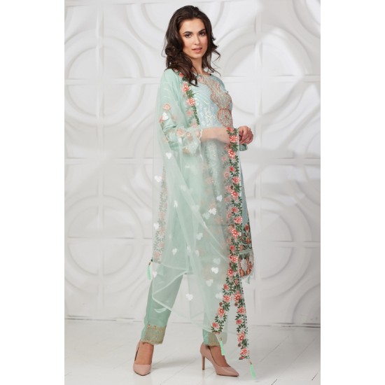 Mint Floral Party Suit Pakistani Designer Salwar Kameez