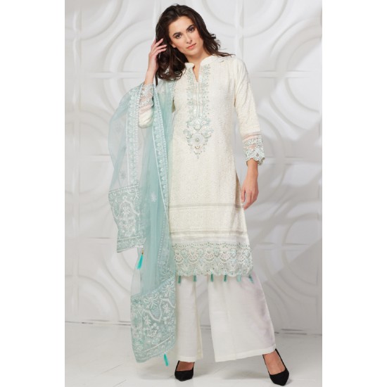 Off White Blue Eid Modest Salwar Suit