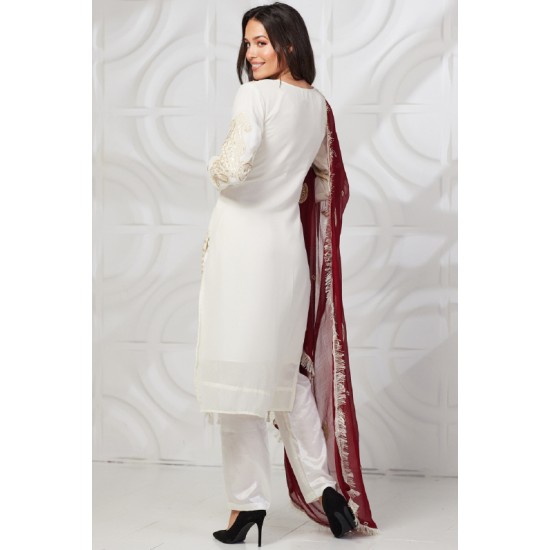 Cream Maroon Stitched Designer Salwar Kameez For Women