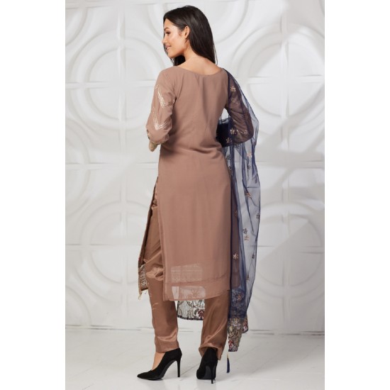 Brown Thread Embroidered Fancy Party Suit