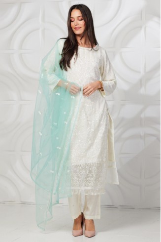 Off White Blue Embroidered Designer Salwar Suit