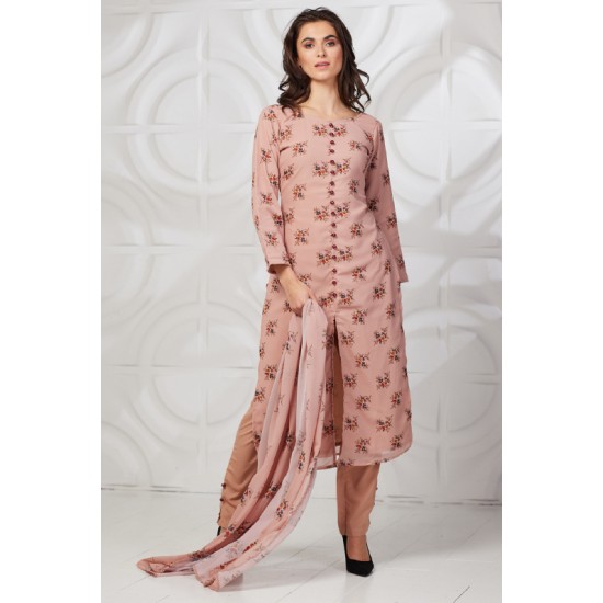 Peach Floral Printed Pakistani Style Salwar Kameez Suit