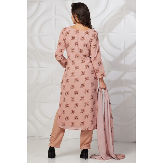 Peach Floral Printed Pakistani Style Salwar Kameez Suit